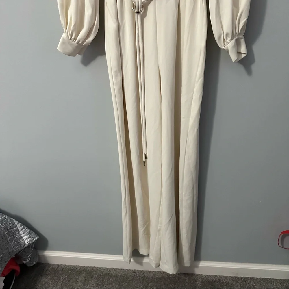 WHBM Long Sleeve Crepe Jumpsuit Ivory Wide-Leg Elegant Quiet Luxury NWT Sz 10 - Picture 5 of 13